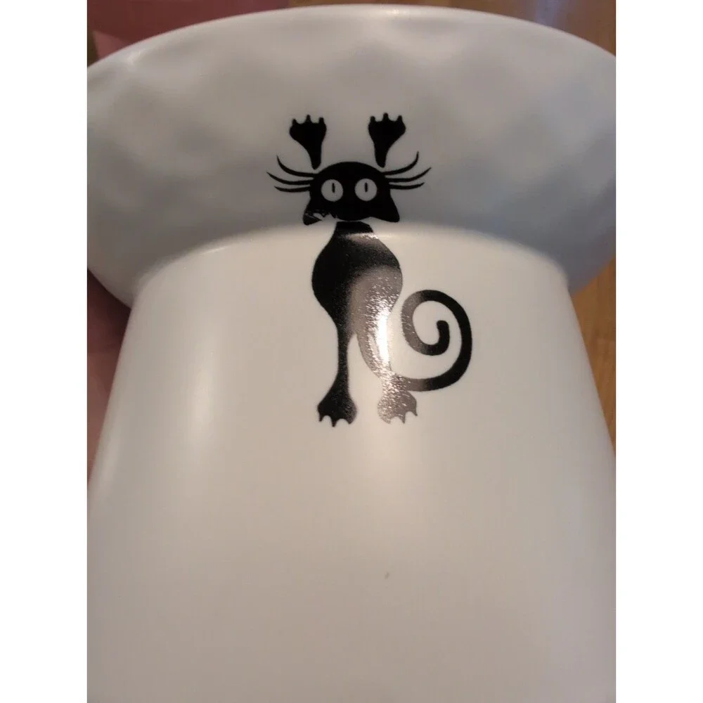 Cat Food Bowl Set Tilted Elevated White & Pink Ceramic Cute!! 5